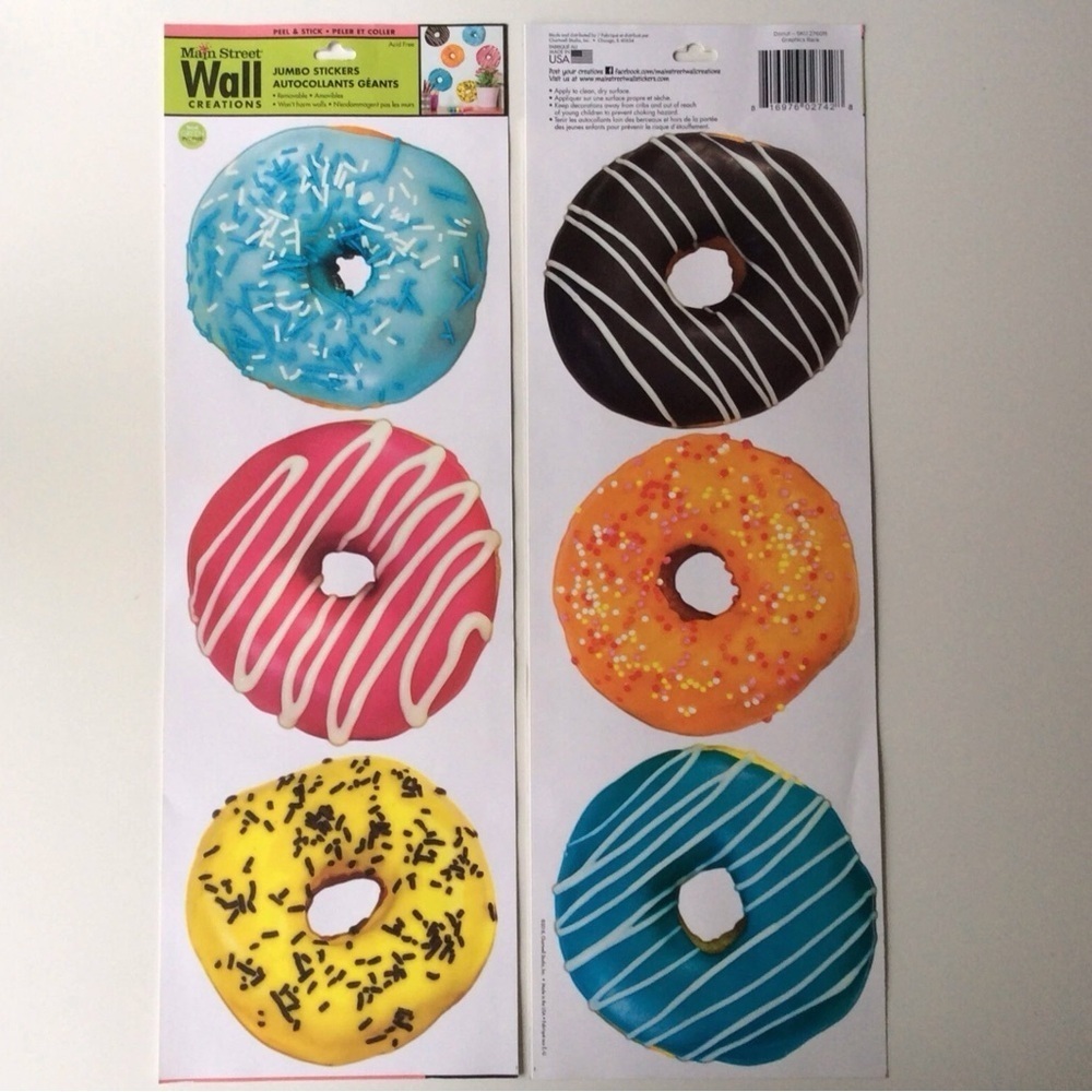 Donuts Wall Stickers Decals SET OF 6 Jumbo 5” Removable Bakery Cafe Decor NEW - Picture 13 of 13